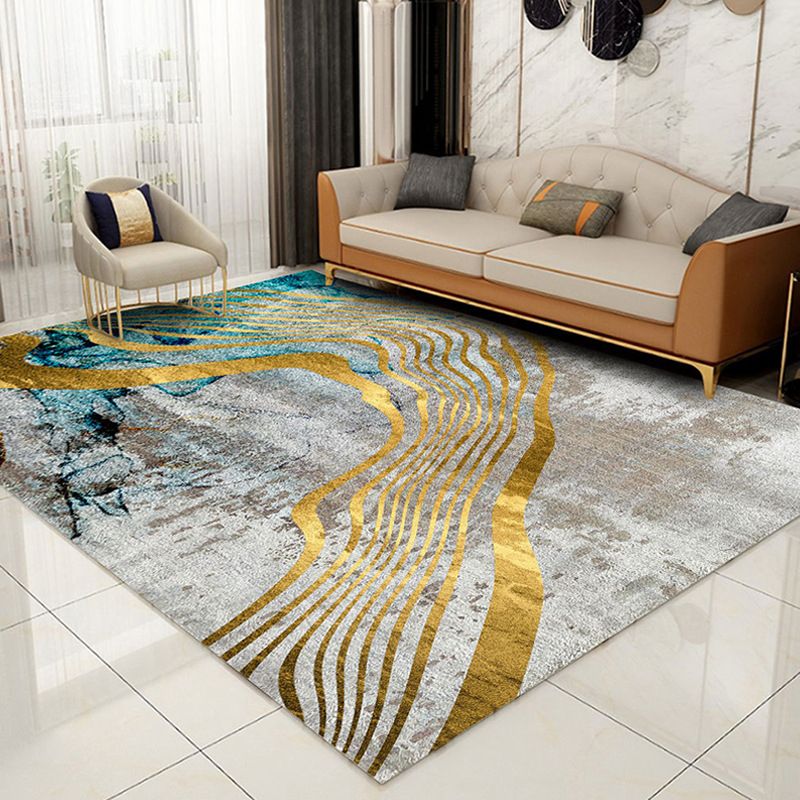 Gold Modern Carpet Polyester Graphic Carpet Non-Slip Backing Carpet for Living Room