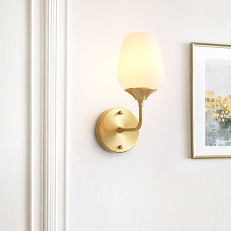 Luz de montaje de pared de latón 1 cabecera Modernismo Modernismo Campo de vidrio de vidrio de vidrio Fixtura de pared para sala de estar para sala de estar