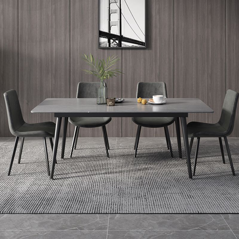 Contemporary Style Sintered Stone Dining Set with Traditional Height Table and Black Leg Base