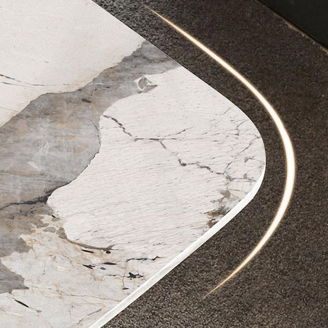 Stone Top Dining Table Industrial Rectangle Table with Pedestal Base