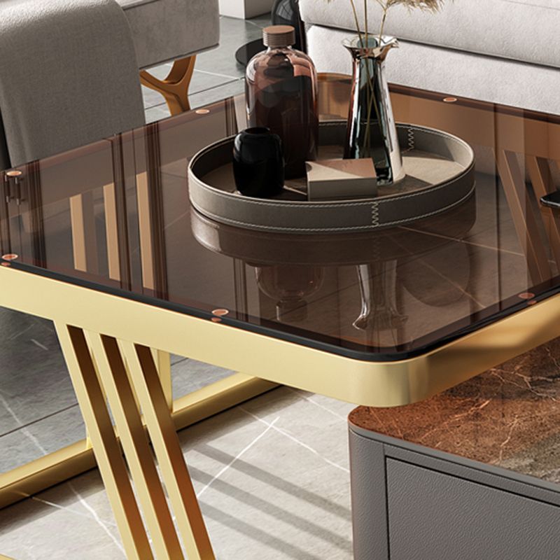 Glam Frame Coffee Table Glass/Slate Square Cocktail Table with Drawer