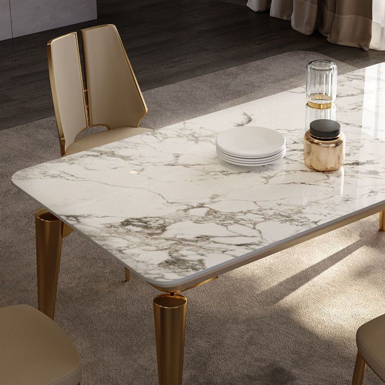 Traditional Luxury Rectangle Dining Table Sintered Stone Table with 4 Metal Legs