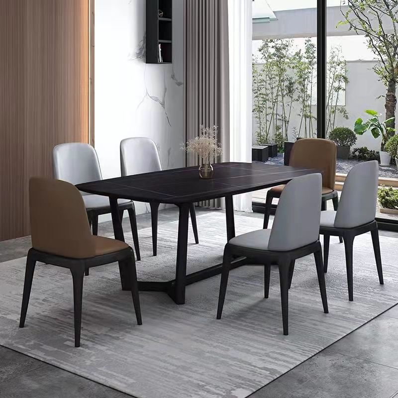 Mesa de comedor de estilo industrial mesa de piedra rectangular con base de caballete