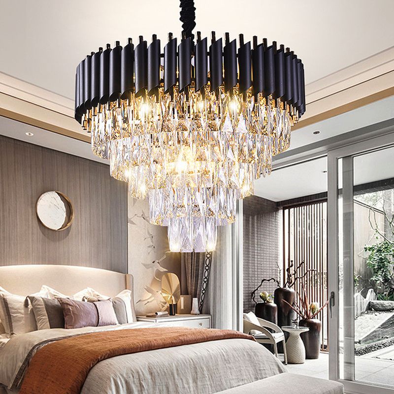 Gelaagde woonkamer kroonluchter verlichting minimalistisch K9 Crystal Postmodern Chandelier Light Fecture in zwart