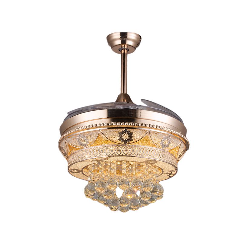 Roségouden LED -plafondventilator Licht Modern Crystal Round Semi Flush Mount met 3 intrekbare messen, 42,5 "breedte