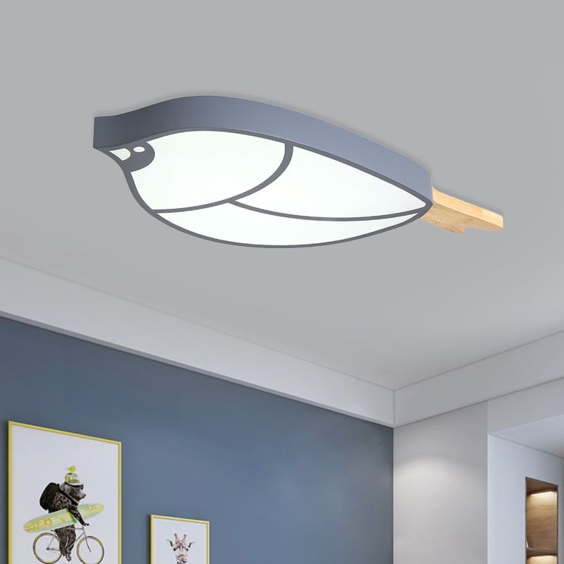 Plafoniera da incasso a forma di uccello grigio Cartoon LED da incasso in acrilico con montaggio a incasso con dettagli in legno