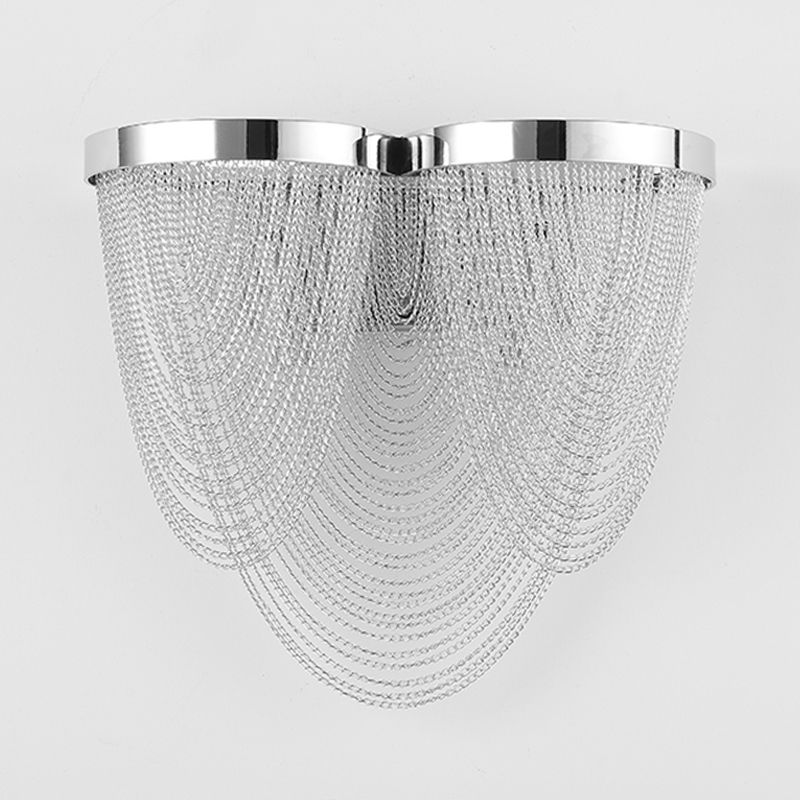 Metal Chain Shade Wall Light Fixture Postmodern 2 Lights Bedroom Sconce Light in Chrome
