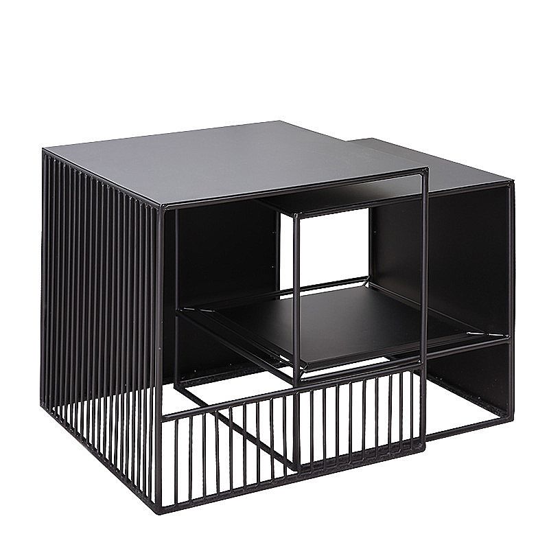 Square Nesting Coffee Table Set Metal Frame Coffee Cocktail Table with Shelf