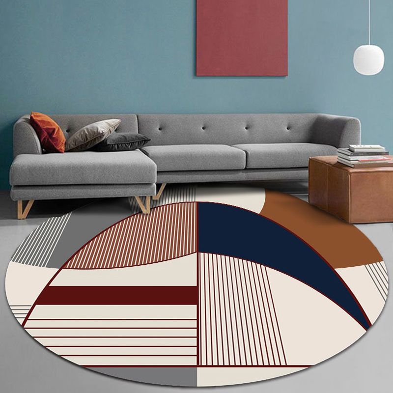 Modern Round Area Rug Contrast Panel Carpet Polyester Living Room Area Rug with Non-Slip Backing