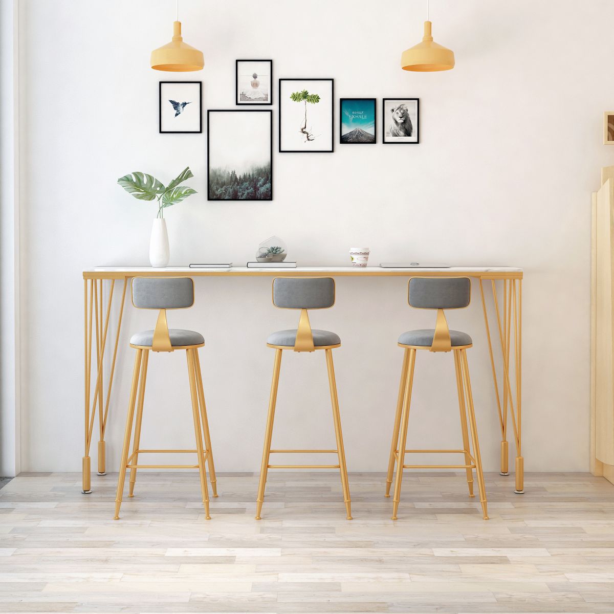 Faux Marble Pub Dining Set 1/4 Pieces Counter Height Pub Set