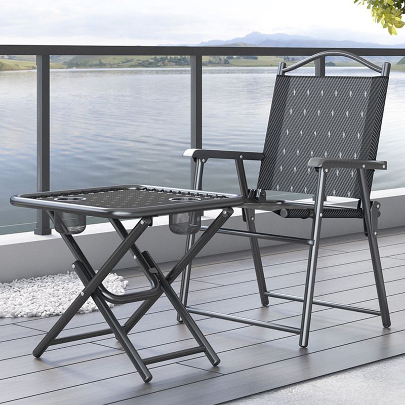 Modern 3 Pcs Bistro Set Metal Square Dining Table Set in Black
