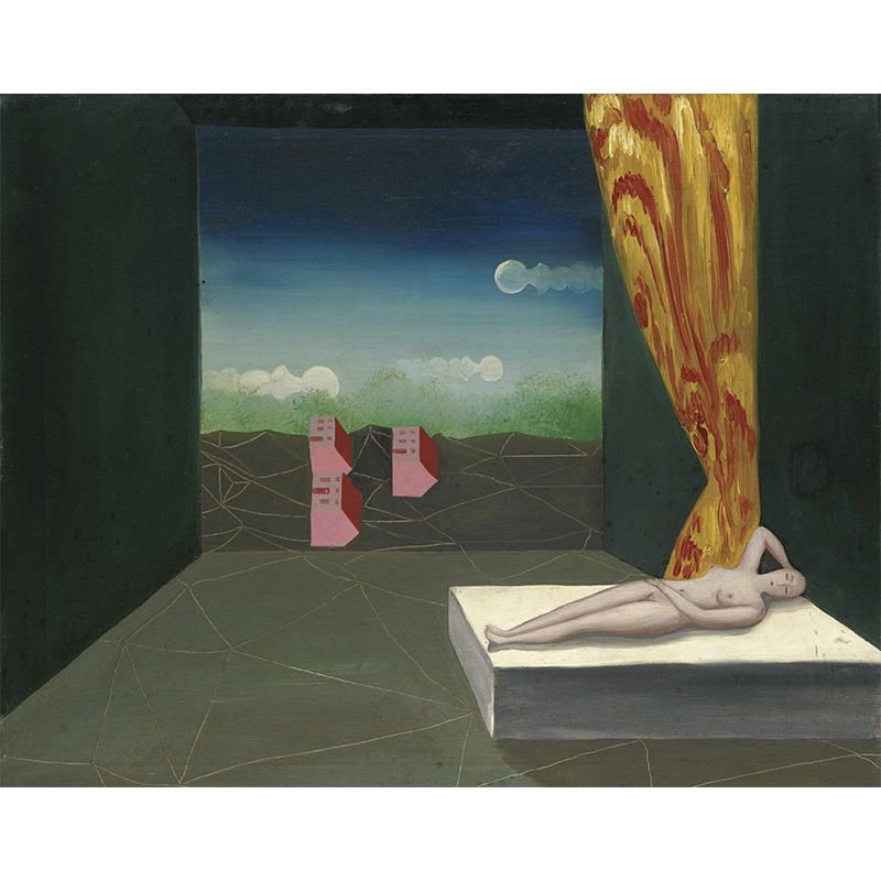 Surrealism Art Gallery Mural Decal Grey-Green Living Room Wall Covering, Made to Measure