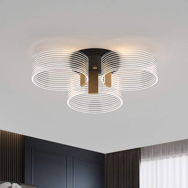 Black-Gold Round Semi Flush Simple 2/3/5 Lights Acrylic Ceiling Mount Light Fixture for Parlor