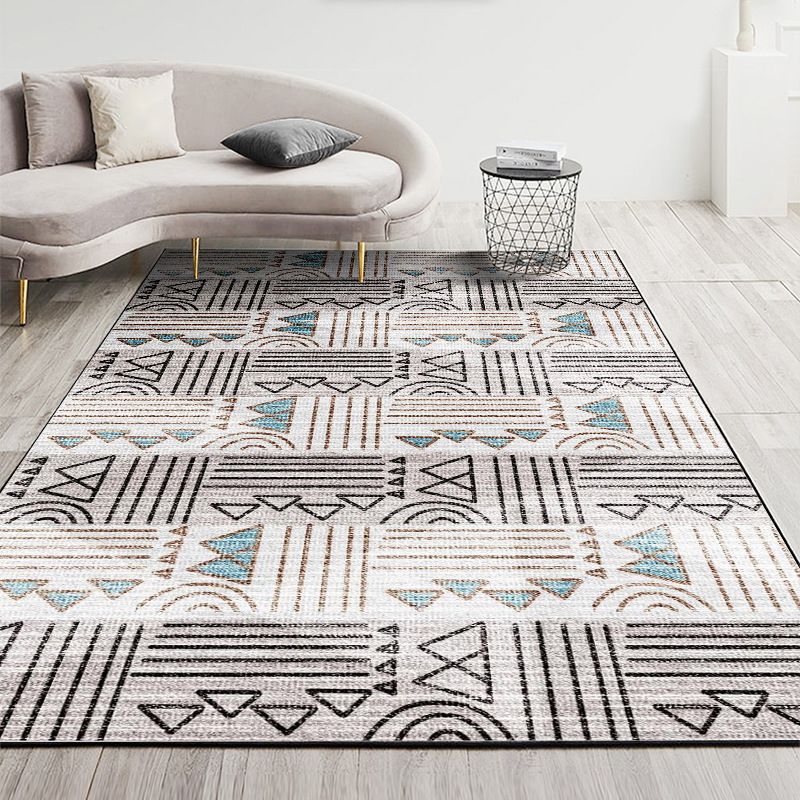 Nordic Geometric Printed Rug Multi Color Polyester Indoor Rug Anti-Slip Backing Washable Stain Resistant Carpet for Living Room