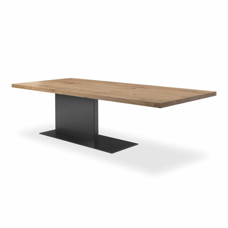 Solid Wood Rectangle Dining Table Modern Kitchen Wood Table with Metal Pedestal