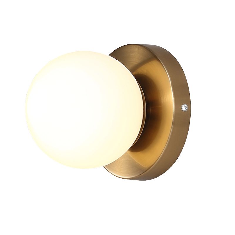 White Modern Metal Wall Sconce Ball Shape Wall Light with Glass Shade for Bedroom