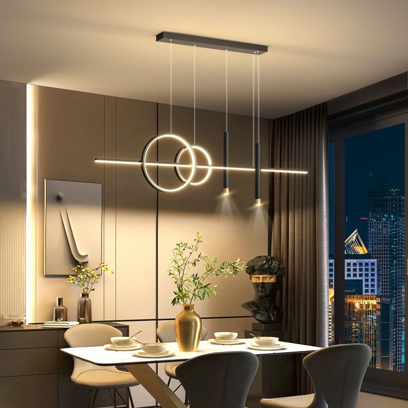 Blue New Modern LED Island Lighting Linear Clear Glass Chandelier Light Fixture for Dining Room