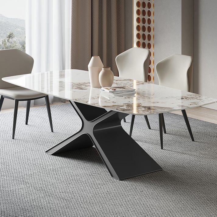 Metal Traditional Luxury Rectangle Table Sintered Stone Top Indoor Table with Pedestal