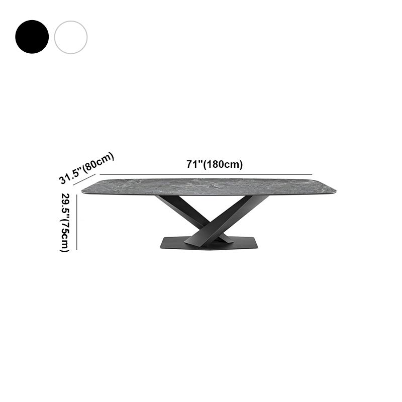 Rectangle Contemporary Dining Room Table Sintered Stone Table with Black Pedestal Base