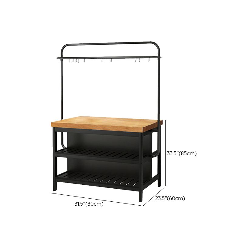 Modern Rectangular Pine Wood Kitchen Island Table with Black Metal Frame