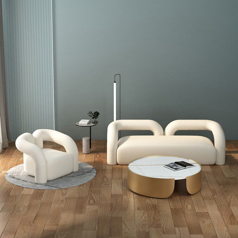 Modern White Tuxedo Arm Sofa Wool Statement Sofa for Living Room