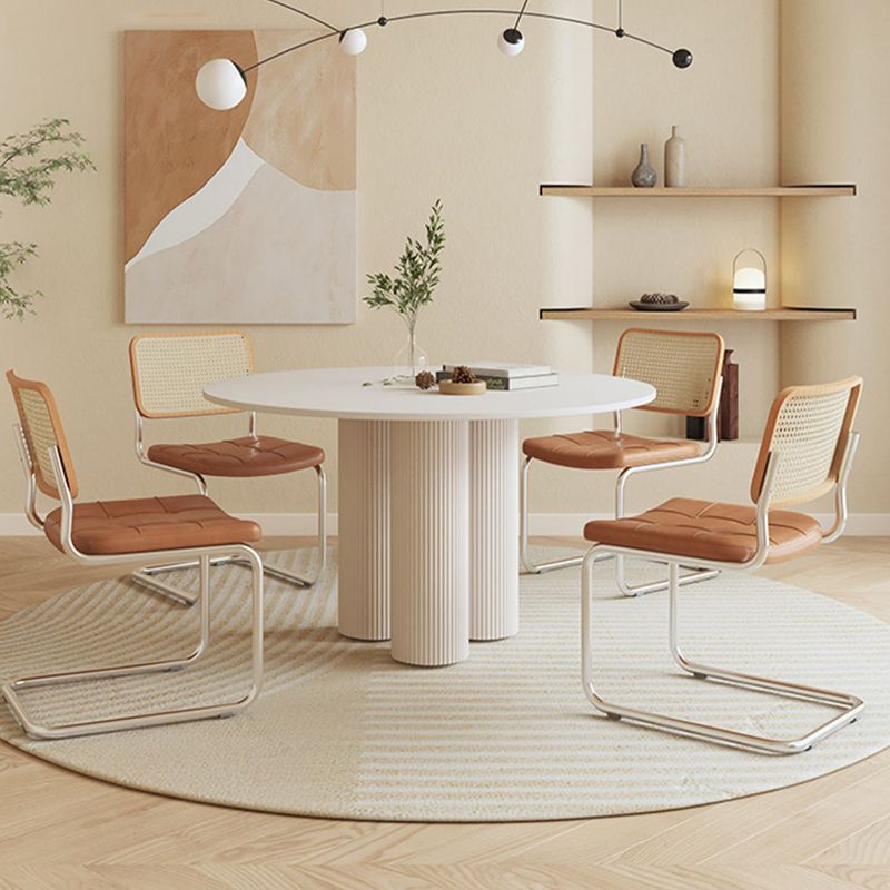 Round Standard Height Dining Table Modern Stone and Metal White Dinette Table