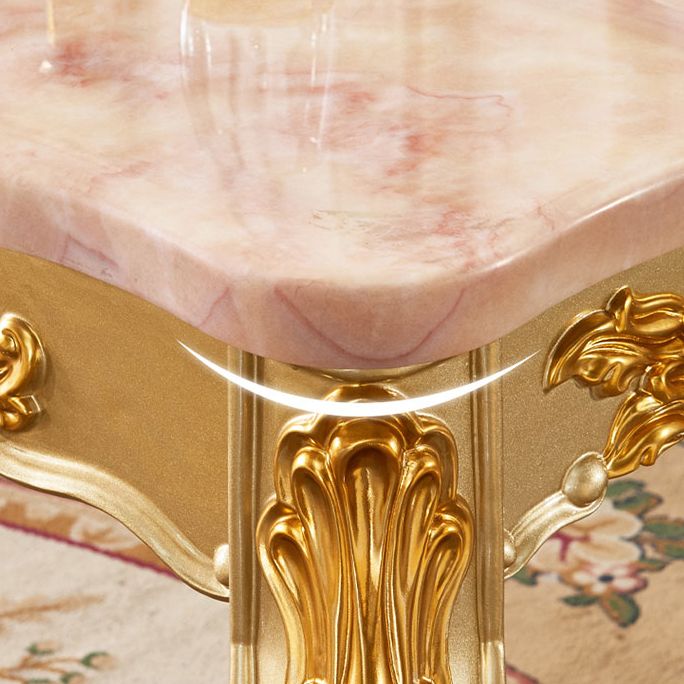 Solid Wood Victorian Rectangular Dining Table Marble Top Table with 4 Legs