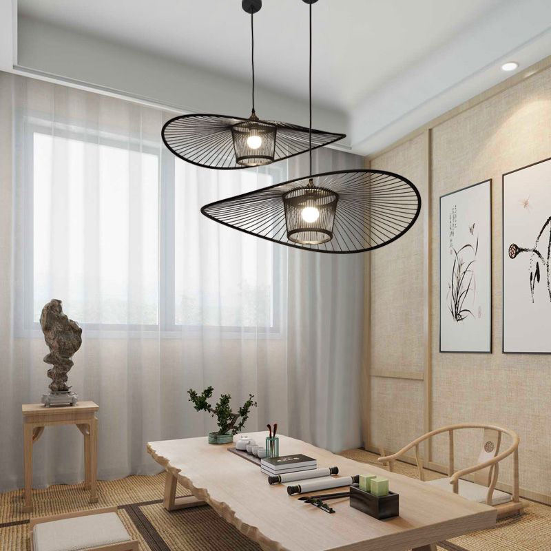 Handcrafted Pendant Light Contemporary Bamboo Single-Bulb Wood Suspension Lighting Fixture