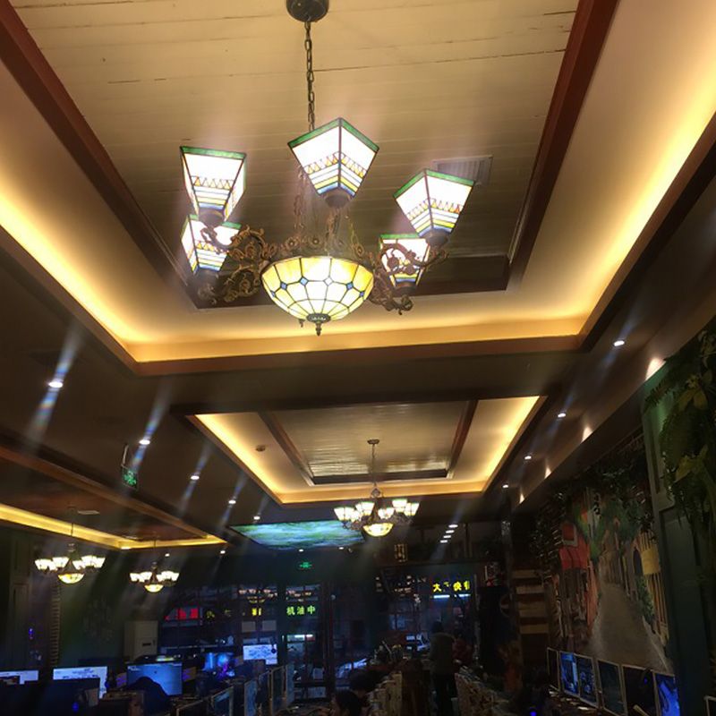 Corne Plafond Pendentif Tiffany Style Victorien Treated Tanker Taching Chandelier for Hotel