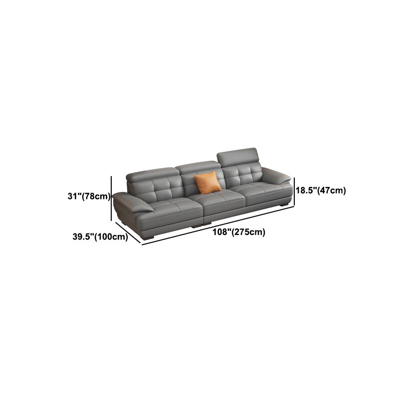 Contemporary Stain-Resistant Genuine Leather Square Arm Stationary Sofa