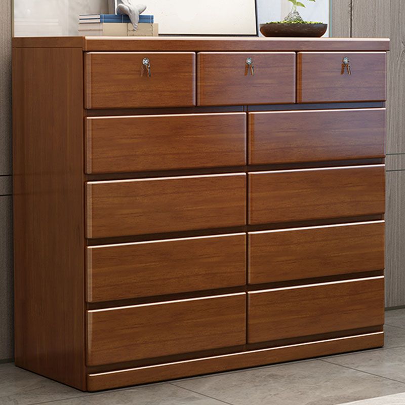 Contemporary Rubber Wood Storage Chest Home Brown Chest with Drawers