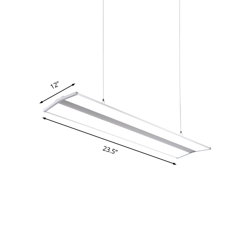 Rechteckige Anhängerbeleuchtung moderne Metall -LED 23,5 "/47" breites silberne Deckenlampen -Kit mit weißem Acryldiffusor