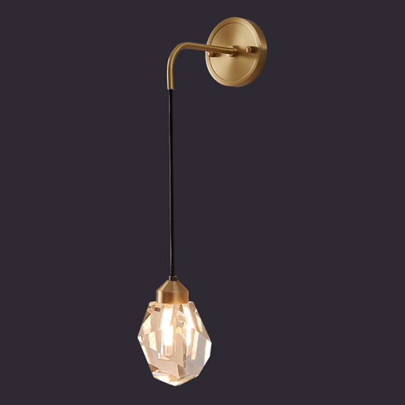 Gold Geometric Hanging Wall Lamp in Modern Luxury Style Copper Wall Sconce with Crystal Shade