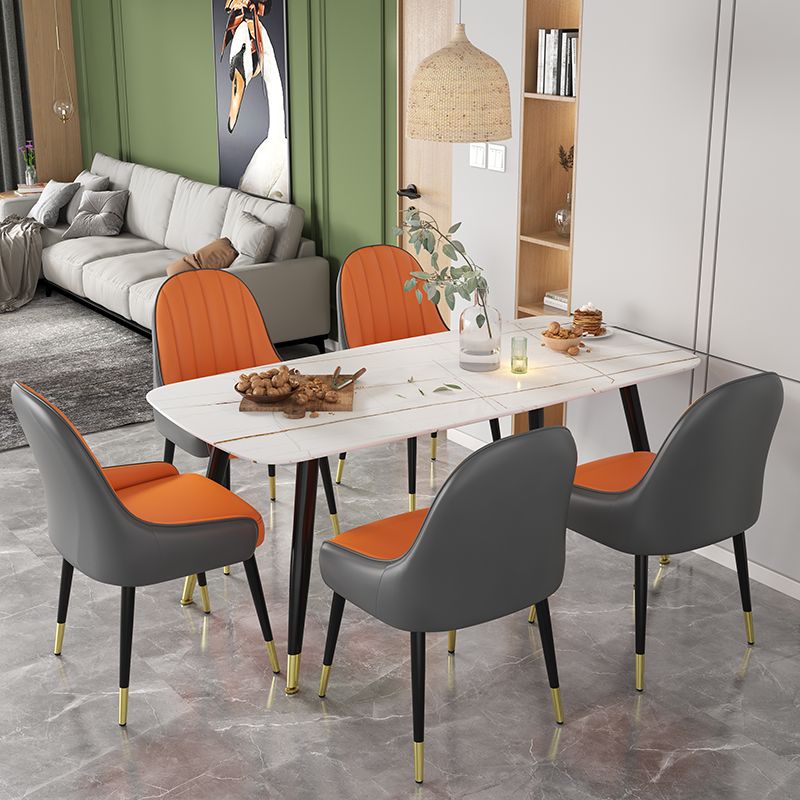 Silla de comedor tapizada de metal con respaldo Parsons de sillón escandinavo de interior