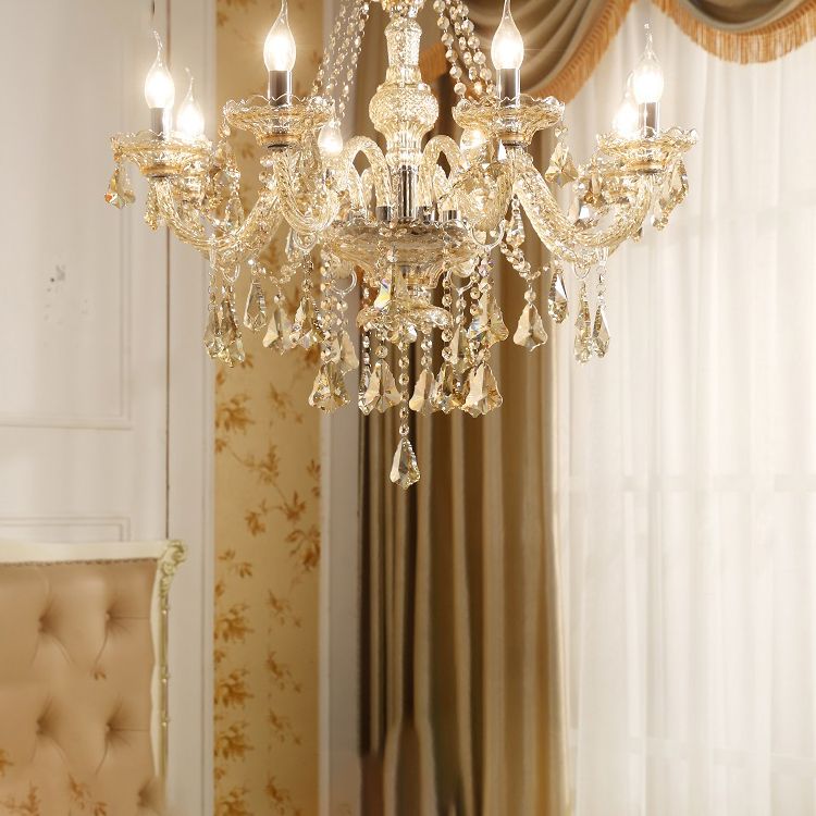 Traditional Luxury Candle Pendant Light Glass Chandelier with Crystal Decoration