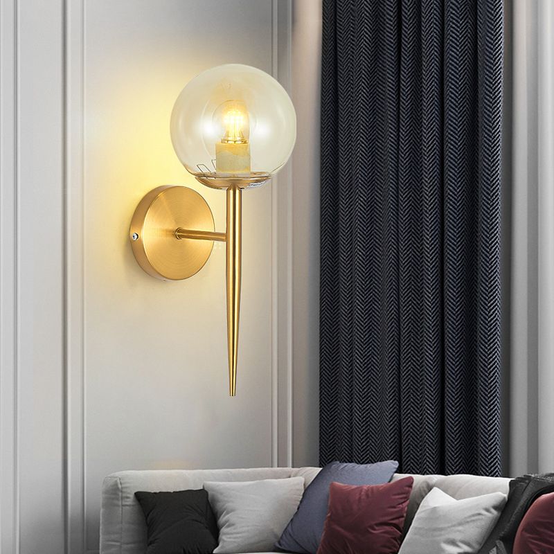 Iron and Glass Bath Sconce in Gold Finish Globe Shade Bathroom Vanity Lighting