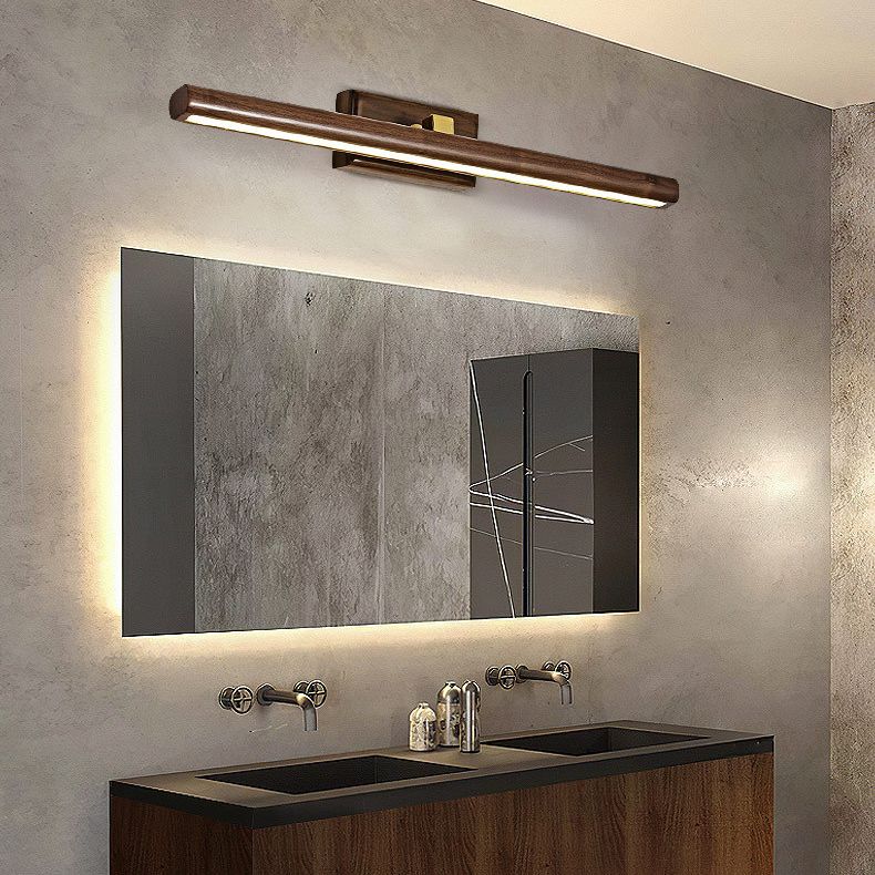 Modern Linear Vanity Sconce Lights Wood 1-Light Wall Lighting Fixture for Bathroom