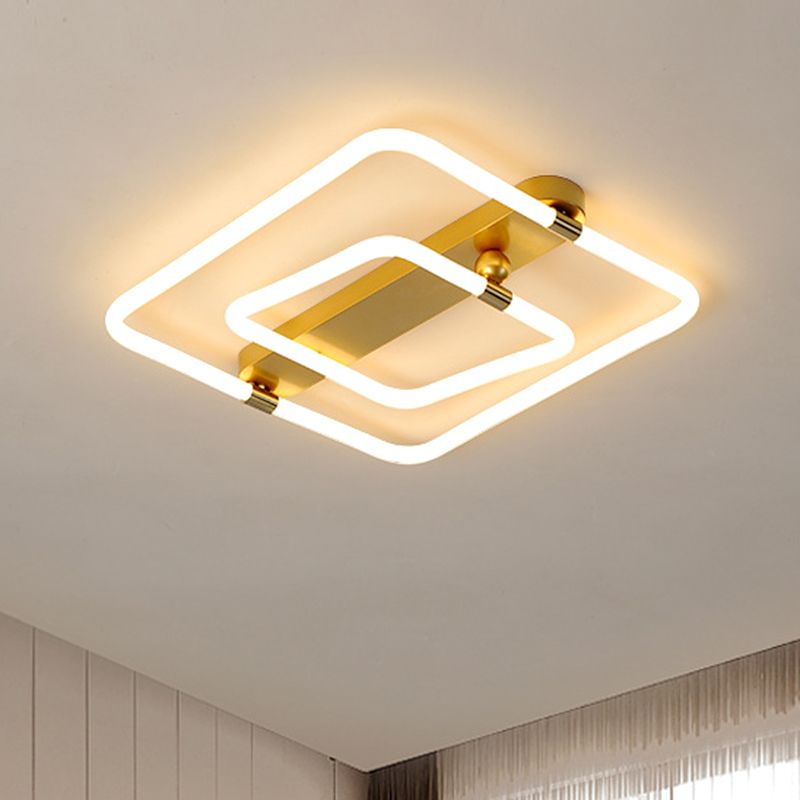 16"/19.5" W Squared Ceiling Fixture Contemporary Metal LED Gold Flush Mount Lighting in Warm/White Light