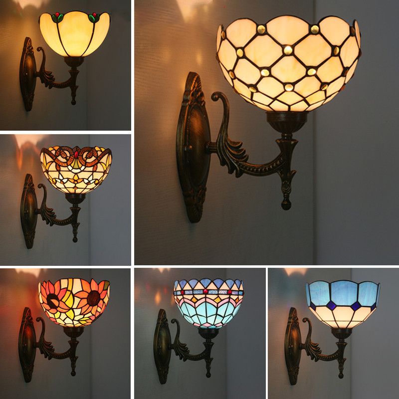 1 Head Corridor Wall Sconce Light Mediterranean Brass Wall Lighting with Geometry Cut Glass Shade