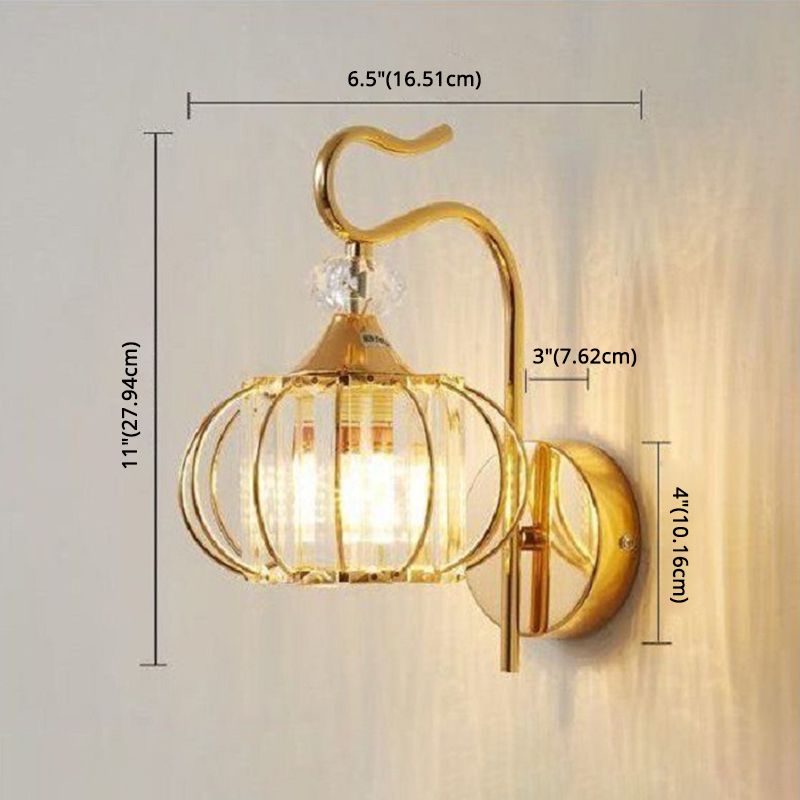 11" Height Pumpkin Shaped Crystal Wall Lamp Nordic Style Simplicity Metal Sconce Lights for Hallway Stairs