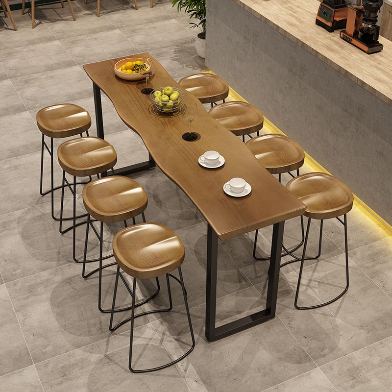 Industrial Bar Height Table Solid Wood Top Bistro Table with Sled Base