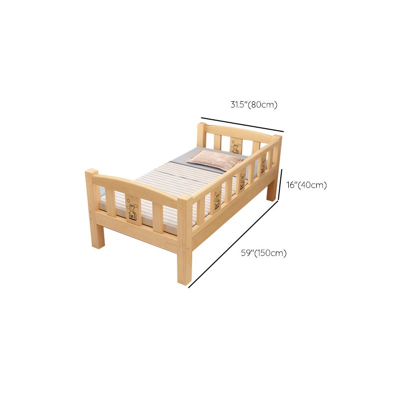 Glam Style Nursery Crib Nature Pine Wood Nursery Crib with Mattress and Guardrail