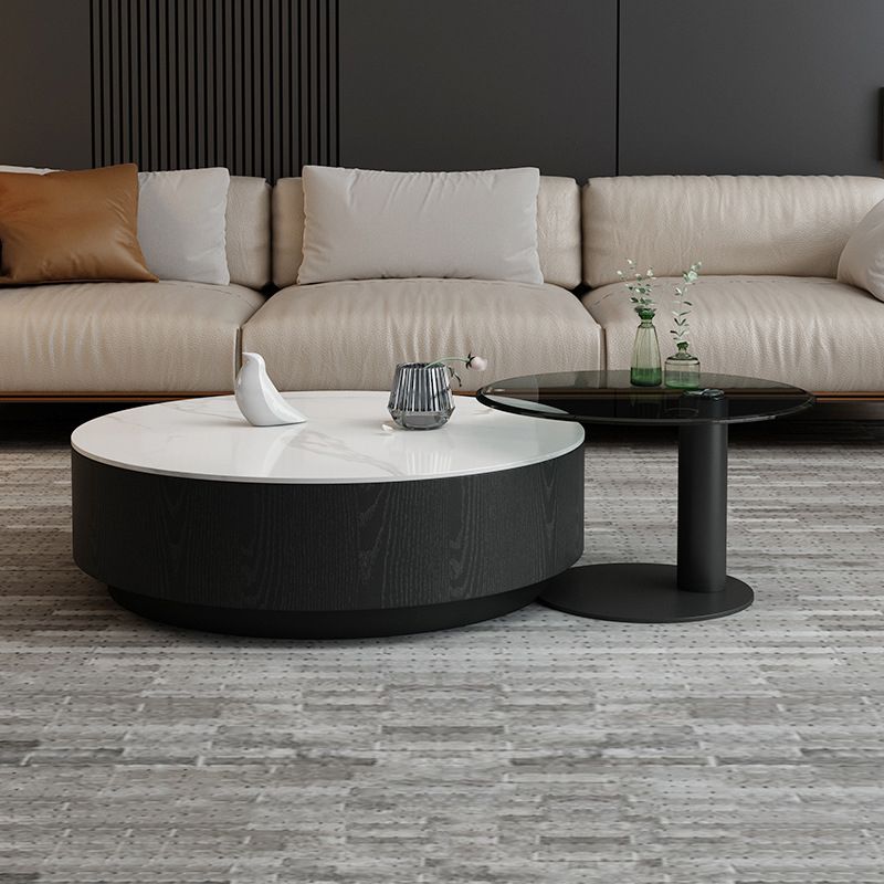 Round Stone Top Coffee Table Mid-Century Modern Cocktail Table