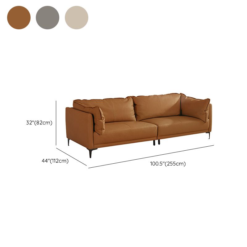 Contemporary Square Arm Sectional Genuine Leather Stationary Sectional Set