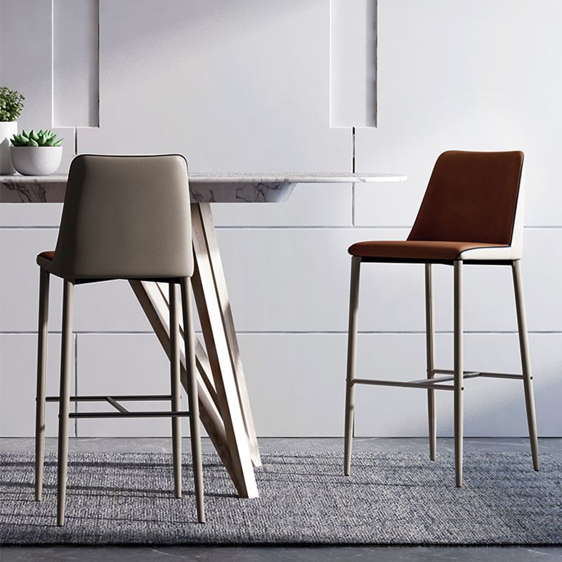 Modern Upholstered Low Back Faux Leather Bar Stools with Metal Base