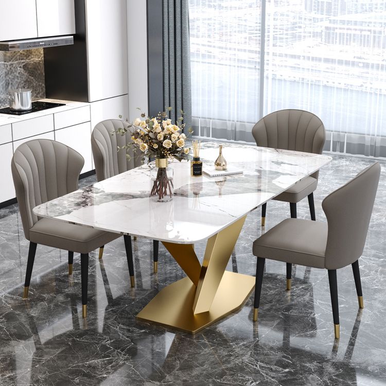 Rectangle Glam Dining Table White Tone Fixed Table with Sintered Stone