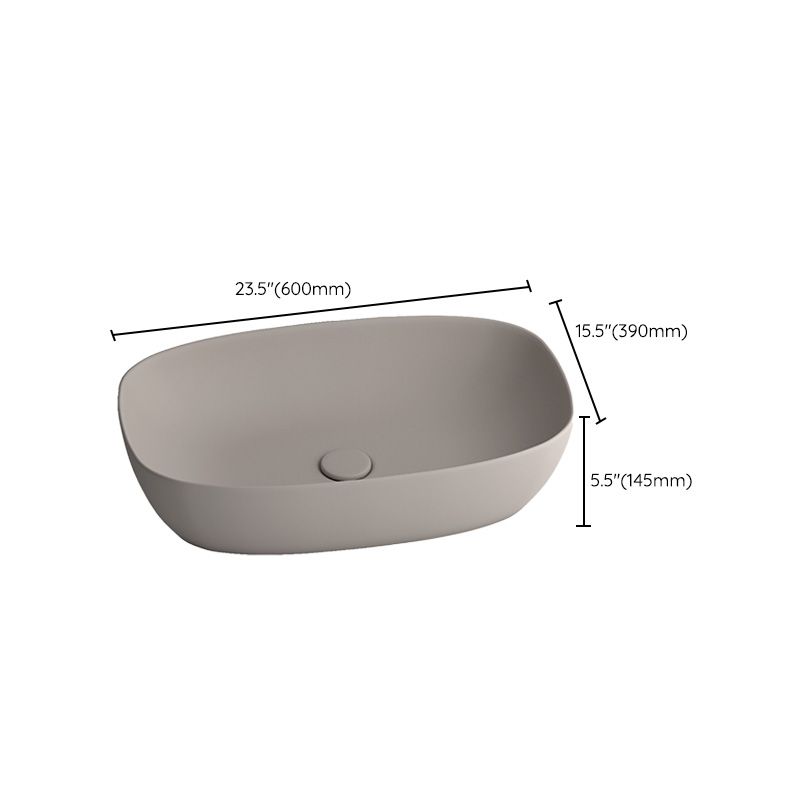 Modern Bathroom Sink Pop-Up Drain Porcelain Solid Color Oval-Shape Vessel