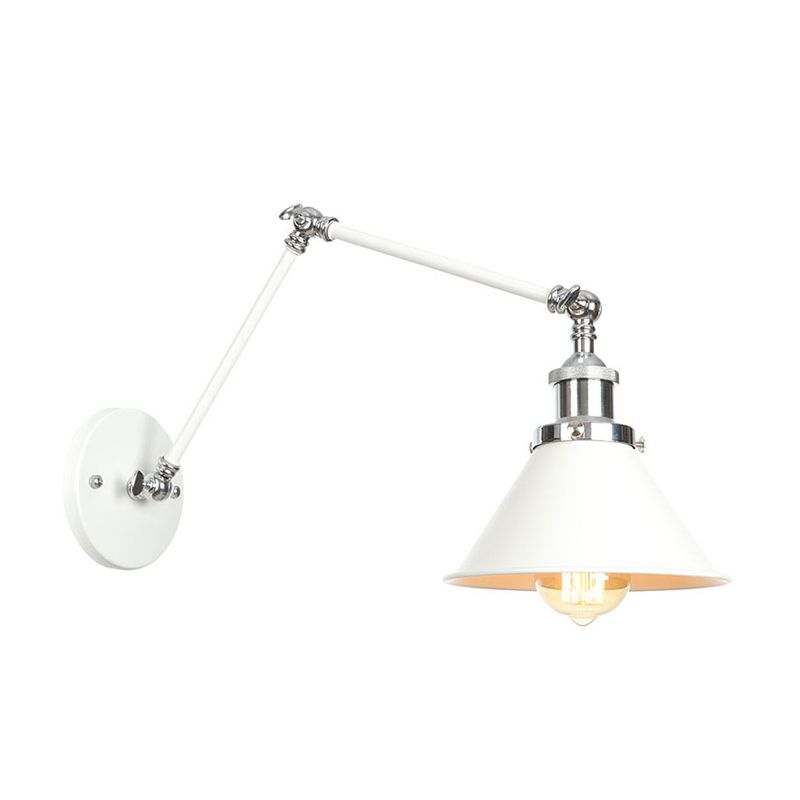 1 Light Wall Lamp Lighting Industrial Cone/Saucer/Wavy Metal Sconce Light Fixture in White with Adjustable Arm