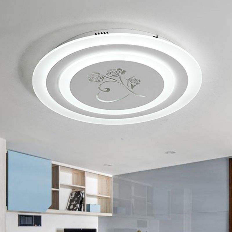Acrylic Circle Flush Light Fixture Modernist LED White Ceiling Mounted with Rose Pattern