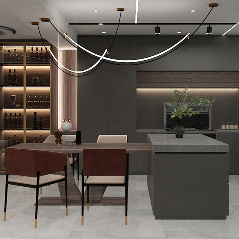 Line Shape Hanging Lamp Modern Island Chandelier Lights in Black Finish